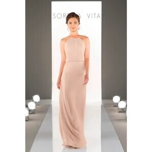Sorella Vita rose pink spaghetti strap blouson full length chiffon gown Size 12